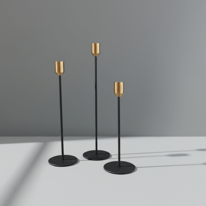 Minimalist black gold candle holder with slim silhouette, stable circular base, and brushed gold accent cup, available at Mint LB Zahle Lebanon