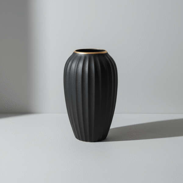 cactus ceramic vase with ribbed matte texture and gold rim from Mint LB