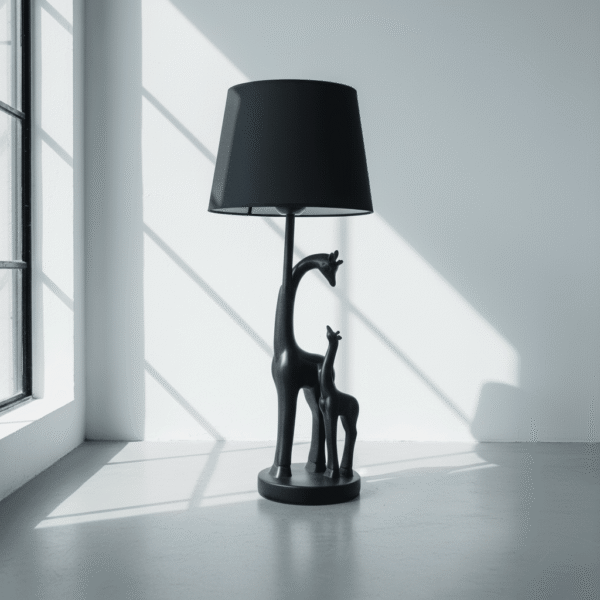 Modern giraffe table lamp with sculptural animal base, smooth matte finish, and white lampshade, available at Mint LB Zahle Lebanon