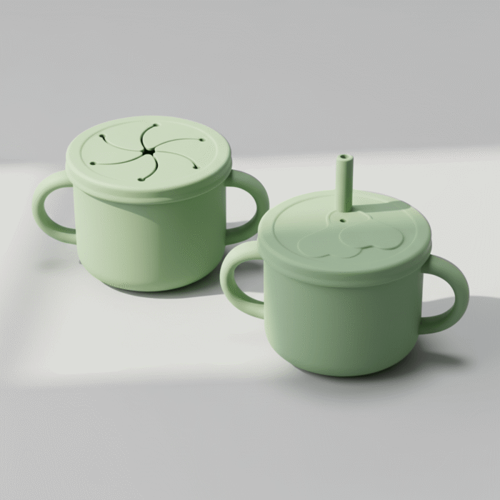 silicone training cup in sage green for toddlers by Mint LB Zahle