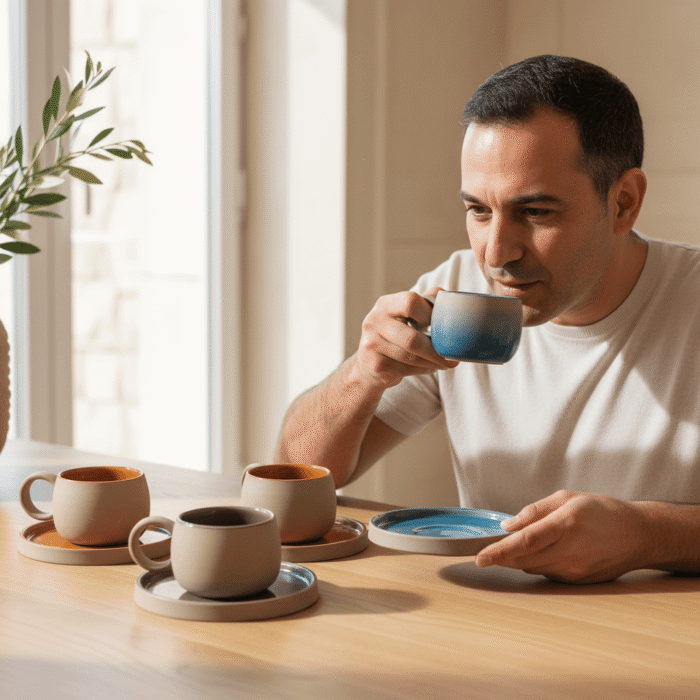 2-Piece Ceramic Coffee Cup & Saucer Set – Modern Matte Design (2)