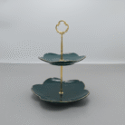 Emerald Lotus Two-Tier Serving Stand with Gold Handle 4