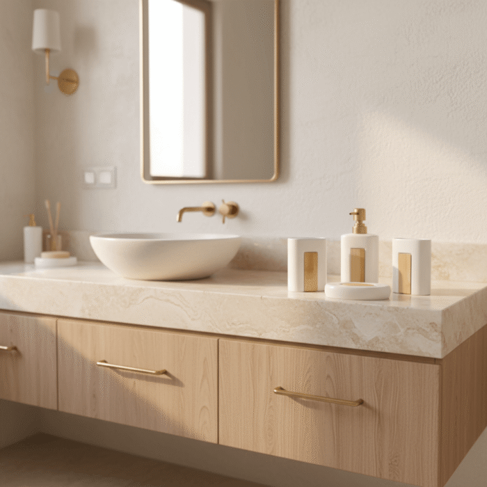 4-Piece Ceramic Bathroom Accessory Set with Bamboo Detail (4)