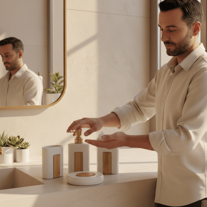 4-Piece Ceramic Bathroom Accessory Set with Bamboo Detail (5)