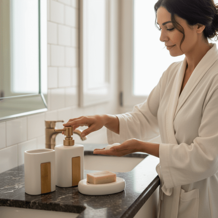 4-Piece Ceramic Bathroom Accessory Set with Bamboo Detail (6)