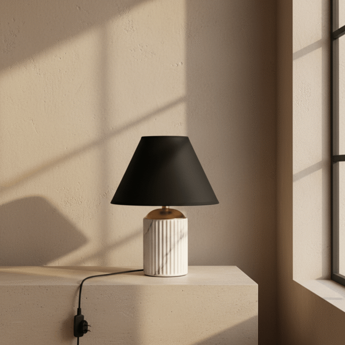 Black Shade Marble-Texture Table Lamp (2)