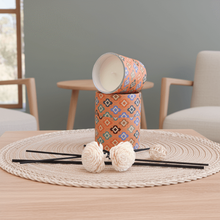 Boho Pattern Glass Candle – Orange (4)