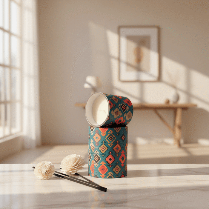 Boho Pattern Glass Candle – Teal (4)