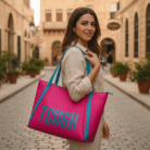 Bold Pink Yoga Bag with Teal Handles (4)