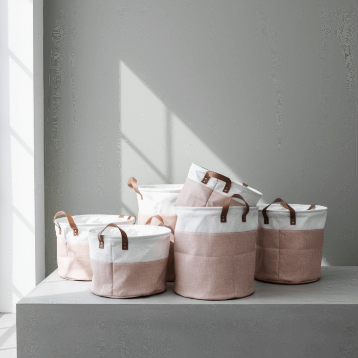 Canvas Storage Basket with Leather Handles (5)
