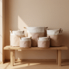 Canvas Storage Basket with Leather Handles (7)