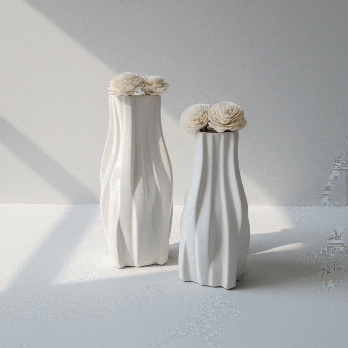 ceramic bohemian white vase with sculpted curved design in matte white from Mint LB