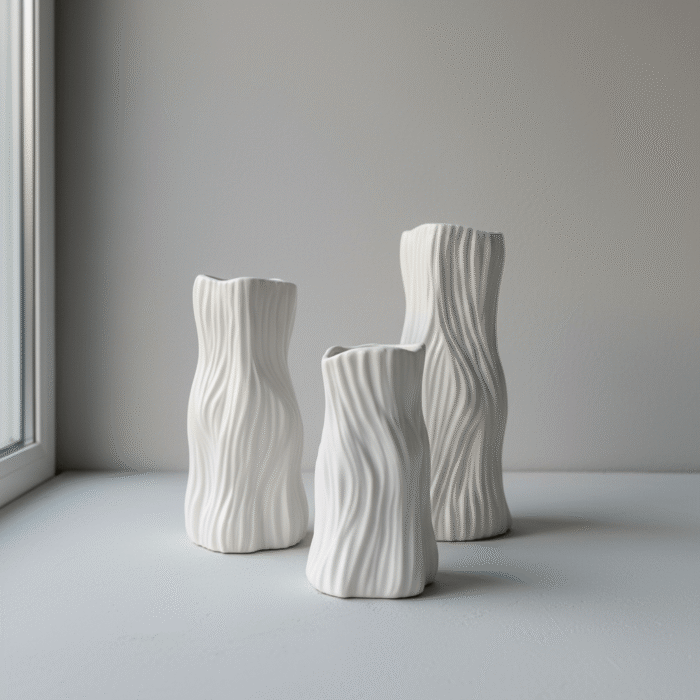 Ceramic Wavy White Vase – Mint LB (1)