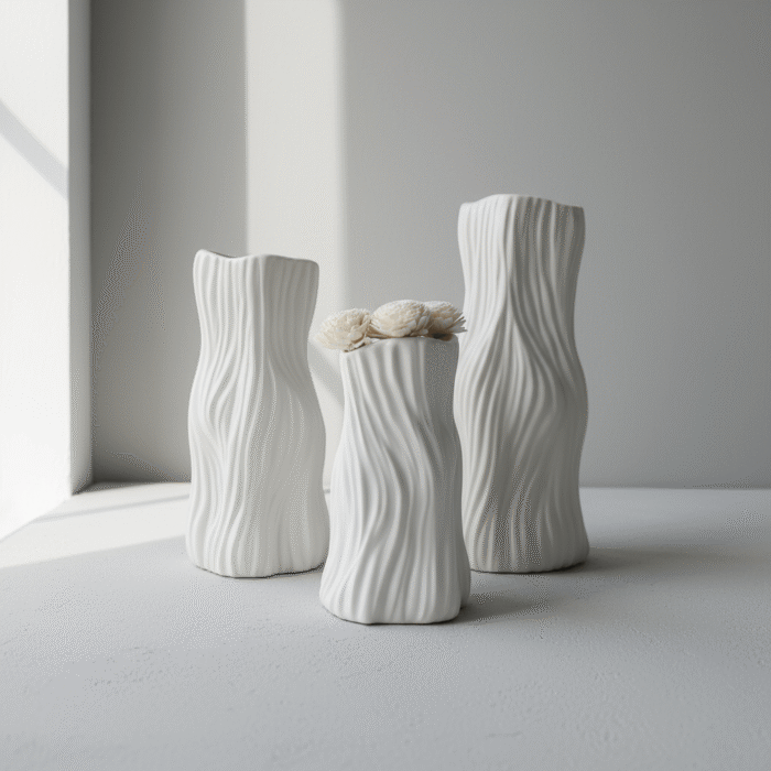 Ceramic Wavy White Vase – Mint LB (2)