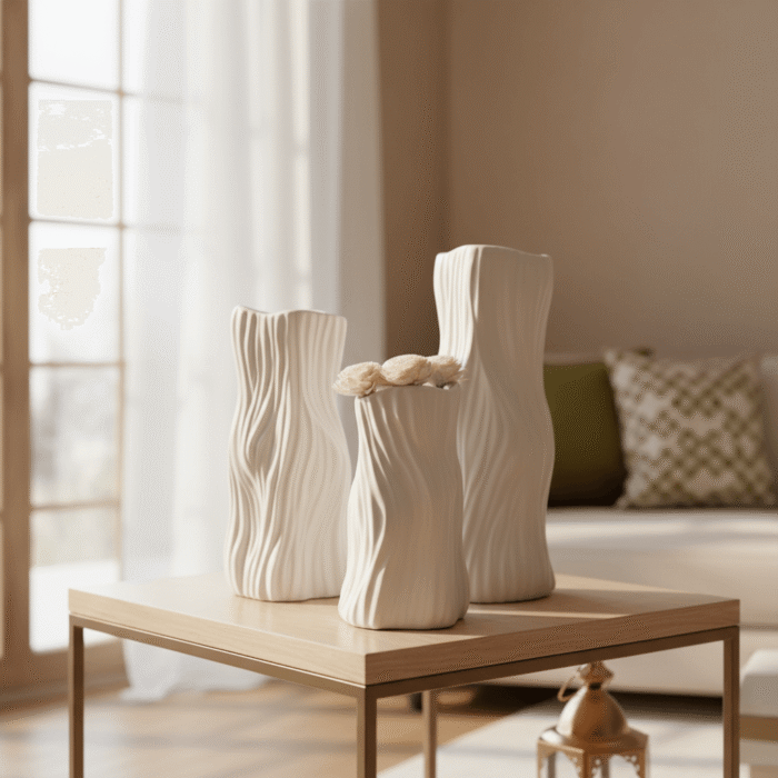 Ceramic Wavy White Vase – Mint LB (6)