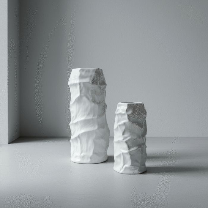ceramic wrinkles white vase in matte white textured design from Mint LB