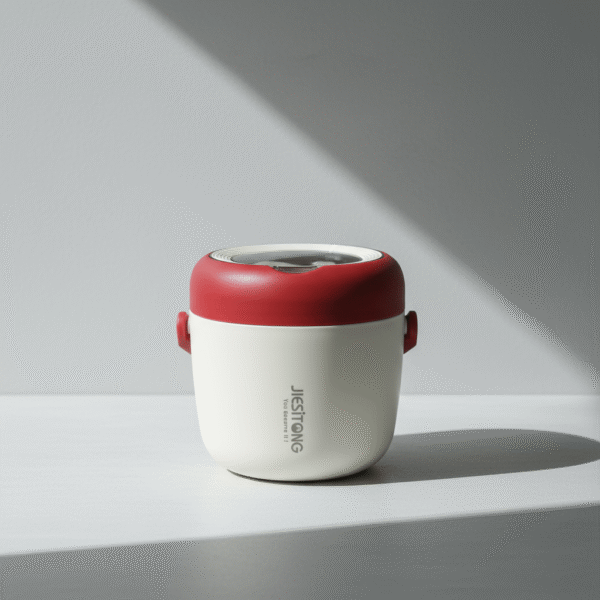 Compact red white insulated lunch box with clear top window and side locks, red white insulated lunch box, available at Mint LB Zahle Lebanon