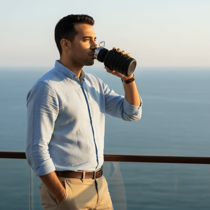 Compact Silicone Water Bottle with Stainless Steel Cap & Carabiner (4 Colors) (12)