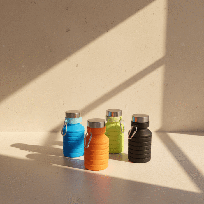 Compact Silicone Water Bottle with Stainless Steel Cap & Carabiner (4 Colors) (3)