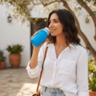 Compact Silicone Water Bottle with Stainless Steel Cap & Carabiner (4 Colors) (6)