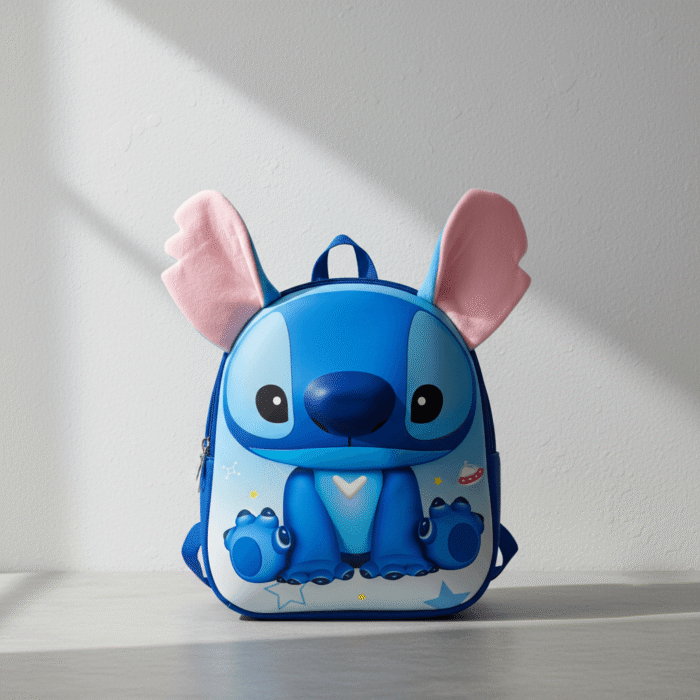 Playful bright blue kids school bag with 3D pink ears character face, blue character kids school bag, available at Mint LB Zahle Lebanon