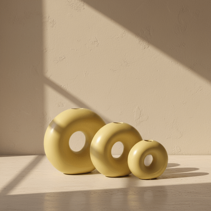 Donut Ceramic Vase Round Hollow Modern Decor – Yellow – Mint LB Zahle (3)
