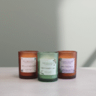 Frosted scented candle trio with amber, sage, and bronze glass jars, premium frosted scented candle trio, available at Mint LB Zahle Lebanon