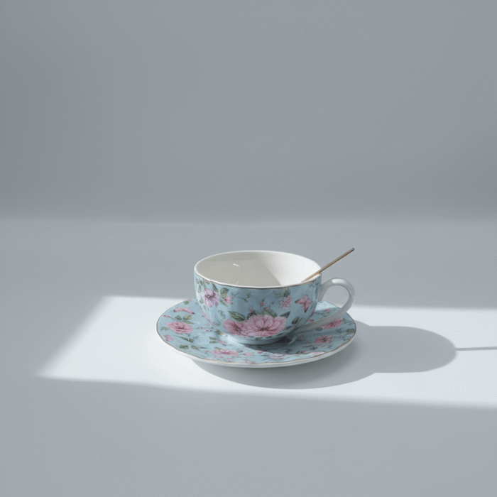 Floral Porcelain Teacup & Saucer Set (Blue) (2)