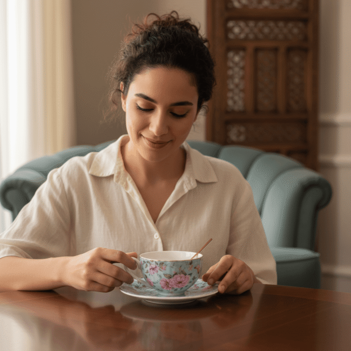 Floral Porcelain Teacup & Saucer Set (Blue) (3)