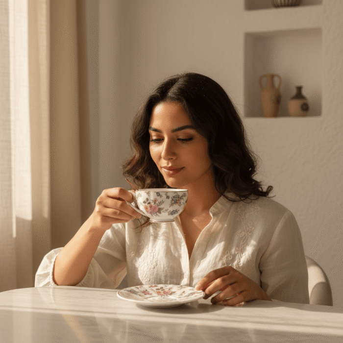 Floral Porcelain Teacup & Saucer Set (White) (5)