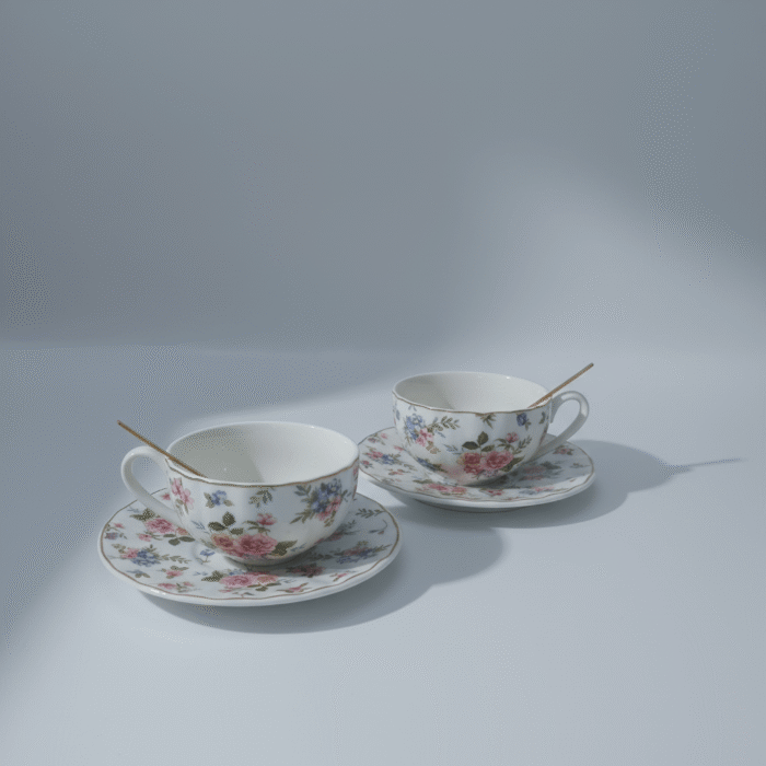 Floral Porcelain Teacup & Saucer Set (White) (8)