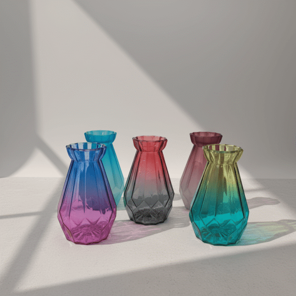 Set of colorful geometric gradient glass vases