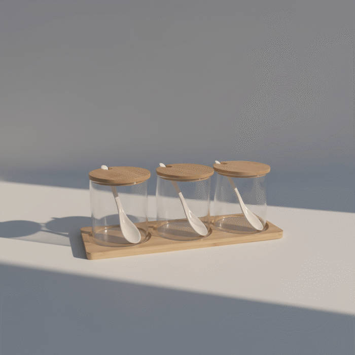 Glass Spice Jar Set with Wooden Lids and Spoons (2)