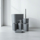Modern gray bathroom set with smooth matte finish, 6 pieces, chrome accents, available at Mint LB Zahle Lebanon