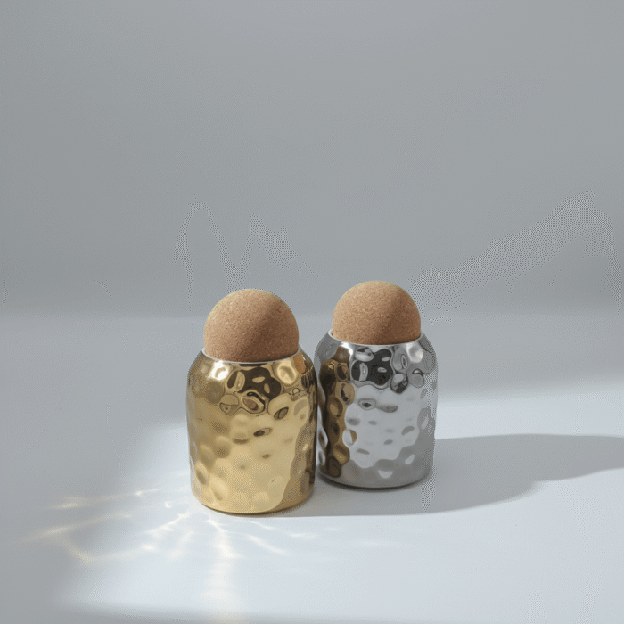 Hammered Metal Storage Jar with Cork Lid (Gold or Silver) (2)