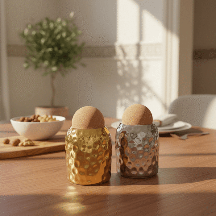 Hammered Metal Storage Jar with Cork Lid (Gold or Silver) (3)