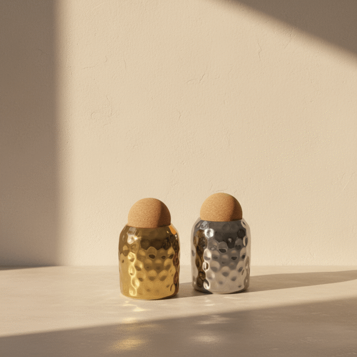 Hammered Metal Storage Jar with Cork Lid (Gold or Silver) (4)