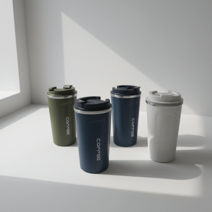 Minimalist sage green insulated travel cup with smooth matte finish and secure flip lid, sage green insulated travel cup, available at Mint LB Zahle Lebanon
