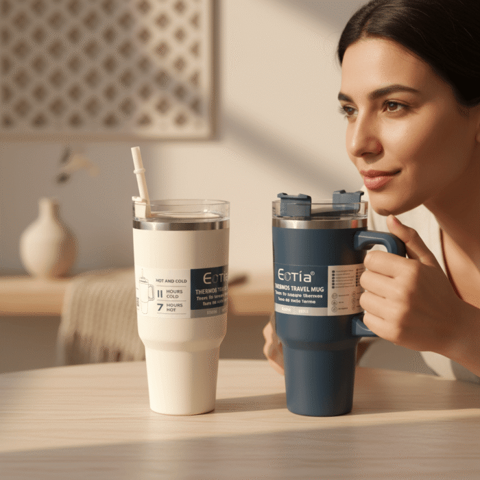 Insulated Travel Tumbler with Handle and Straw Lid (2)