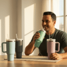 Insulated Tumbler with Handle and Straw Lid (2)