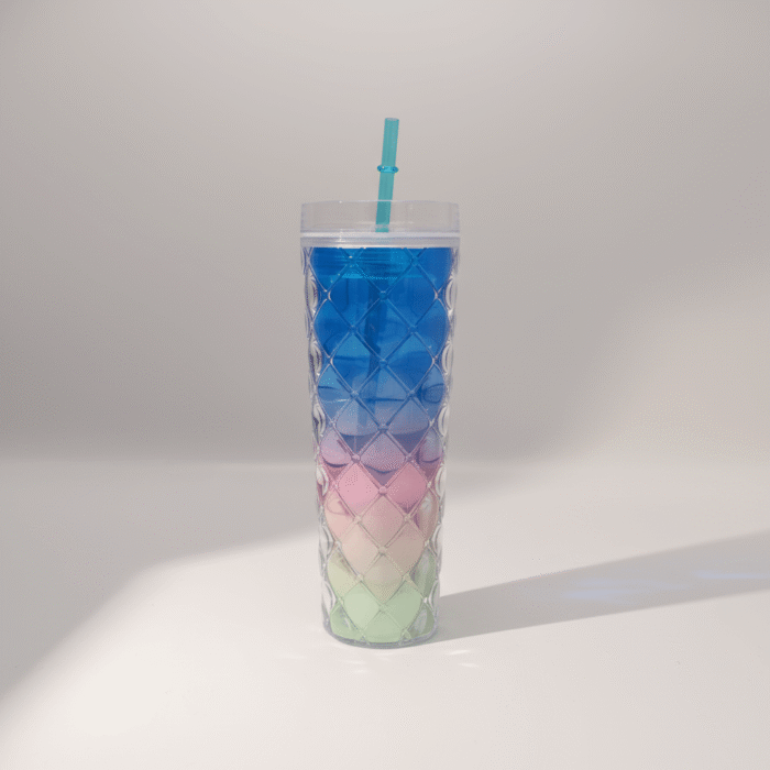 Jewel Gradient Water Cup with Straw (2)