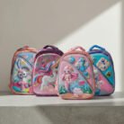 Colorful kids character backpack set with pastel pink, purple, peach and blue, featuring 3D playful designs, available at Mint LB Zahle Lebanon