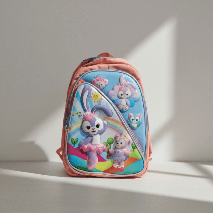 Kids 3D Character School Bag – Bunny Design (Peach Pink) (1)