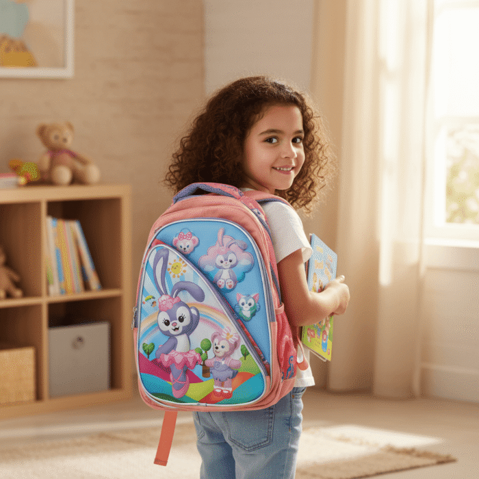 Kids 3D Character School Bag – Bunny Design (Peach Pink) (4)