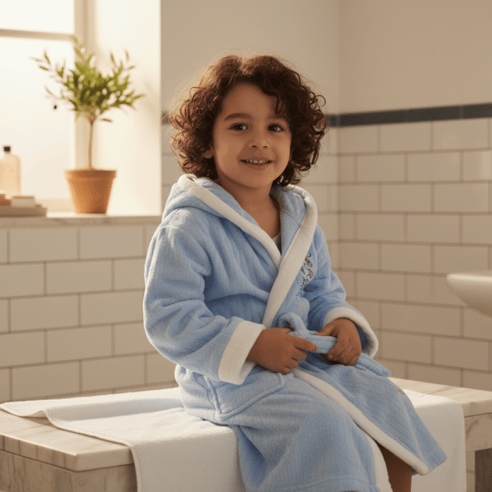Kids Hooded Bathrobe – Blue (4)