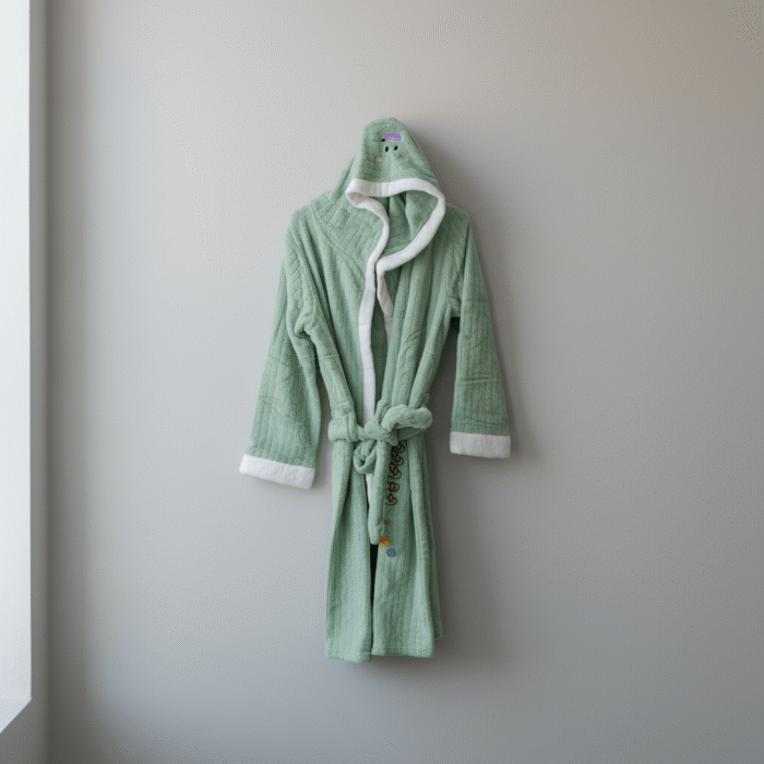Kids Hooded Bathrobe – Green (1)