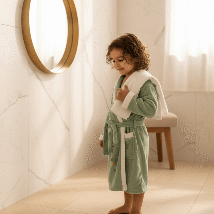 Kids Hooded Bathrobe – Green (4)