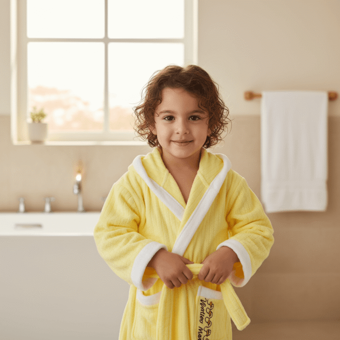 Kids Hooded Bathrobe – Yellow (4)