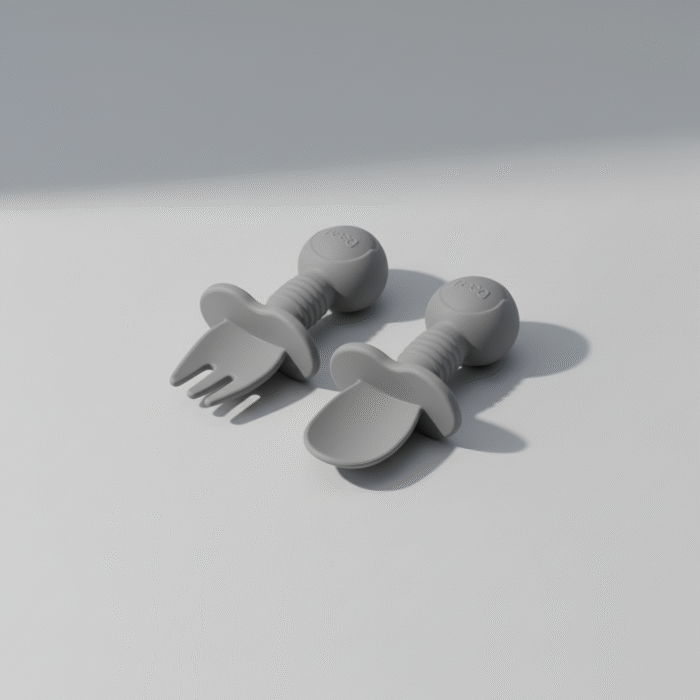 Kids Silicone Spoon & Fork Set – Gray (1)