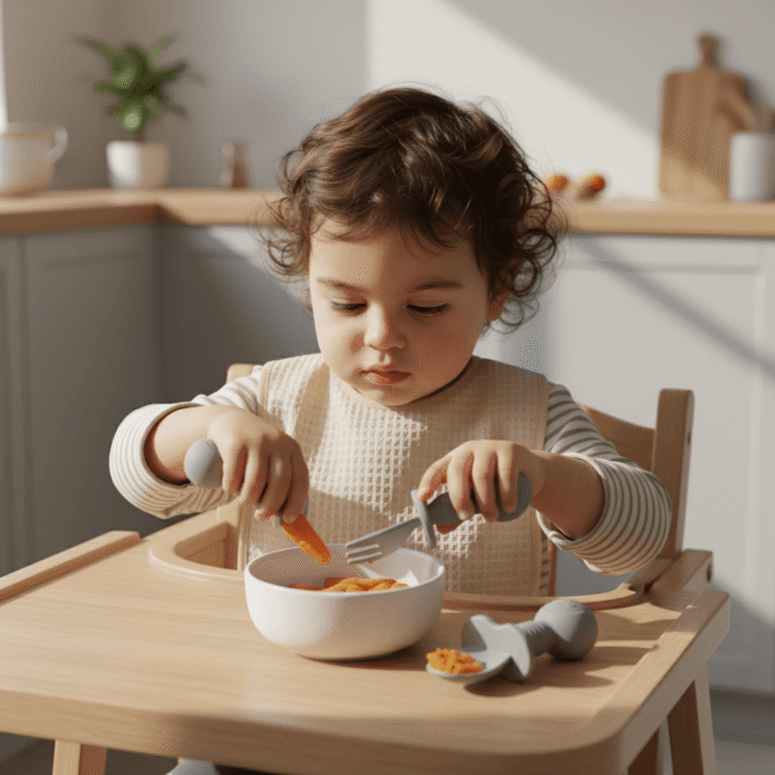 Kids Silicone Spoon & Fork Set – Gray (2)